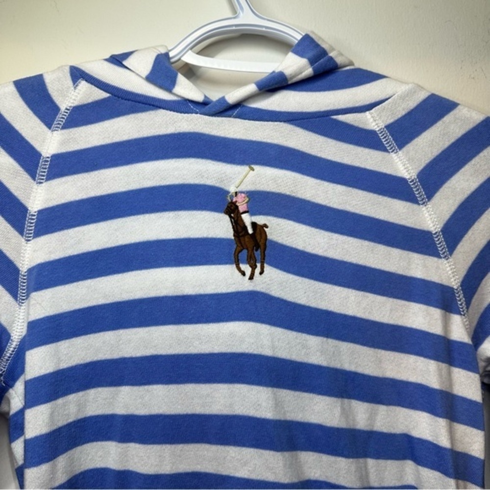 Vintage Polo Ralph Lauren Youth Hoodie Blue & White Stripes Medium (8-10)